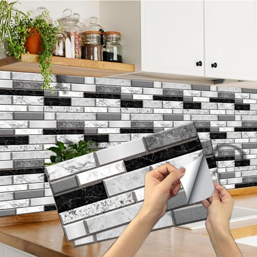 18 Stück Küchen Fliesenaufkleber, BYLife Selbstklebende Fliesendekor 15x30cm PVC Fliesensticker Fliesen Badezimmer Aufkleber Backstein zum Esszimmer Bad Fliesenfolie Deko