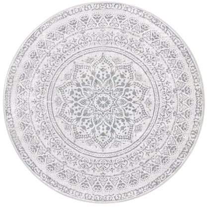 SONGMICS HOME Teppich rund, Outdoor Teppich, Boho, 120 cm d, waschbar, rutschfest, Floral Vintage, für Wohnzimmer, Esszimmer, Schlafzimmer, Optik, Garten, Terrasse, Balkon, Taubengrau TAR051G01