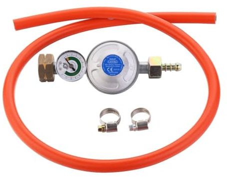 Cadac Régulateur de Pression Universel 30mBar - Caoutchouc - Métal - Comprend 2 Colliers de Serrage - Gris - Bleu - Orange - Barbecue