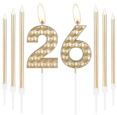 Champagne Gold 26th Birthday Decorations - Girls & Boys 26 Candles, Cake Toppers for Party & Wedding
