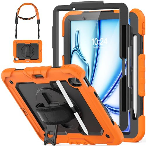 HXCASEAC Custodia per iPad Air 11 2024 (M2), design antiurto con portapenne, pellicola proteggi schermo/cinturino da polso girevole, custodia protettiva per iPad Air di sesta generazione (A2902,