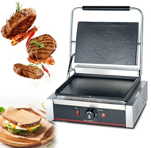 RUYICZB Parrilla Comercial De Prensa Panini, Sandwichera para Restaurante, Cocina Casera, Prensa Panini De Acero Inoxidable Eléctrica con Temperatura Ajustable,811be