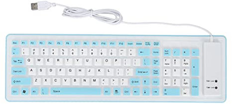 Elprico Foldable Silicone Wired Silent Keyboard,103-key Portable Soft Rubber Lightweight Waterproof USB Rollup Keyboard for Laptop PC Computer Travel Office Home (Blue)