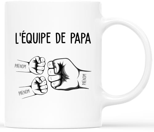 CADEAU PLUS Mug Personnalisé Prénom - L'équipe de Papa - Tasse Fête Des Pères, Cadeau Personnalisable Original