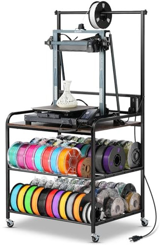 AHOWPD 3D-Druckerregal Filamentaufbewahrung – Rollender 3D-Druckständer, Filament-Organizer, Spulen-Halter, Wagen mit Rädern, robustes Regal, Spule, PLA, ABS, PETG für Garage, Büro, Werkstatt