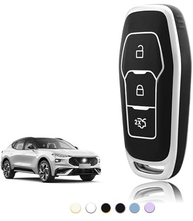 TOOMUME Coque Clé TPU, Etui Clé Étui Clé Adapté pour Ford Mondeo Fiesta Focus Kuga Ka Mustang Galaxy Explorer Fusion Edge Ecosport S-Max, Couvre Clef Cache Cle Voiture Telécommande - Smart Key