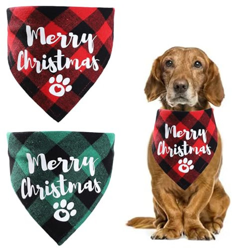 2 Stück Weihnachten Hund Bandana, Haustier Halstuch Schal Dreieck Lätzchen Kariert Kopftücher für Weihnachts Haustier Kostüm Zubehör, Hundehalstuch Bandanas für Kleine Mittelgroße Große Hunde Katzen