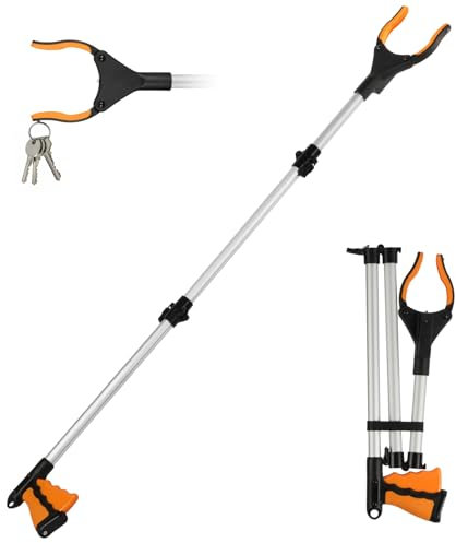 Flintronic 110cm Pince Ramasse Objet, Pince Telescopique avec Crochet Magnétique, Pince Ramasse Dechets, pour Personnes Âgées, Personnes à Mobilité Réduite