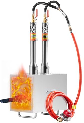 VEVOR Forgia a gas propano portatile, forno a gas quadrato con 2 bruciatori, temperatura max 1427 ℃, utensili e attrezzature per forgiatura a gas in acciaio inox, per colteliere Maréchaux-Ferrants