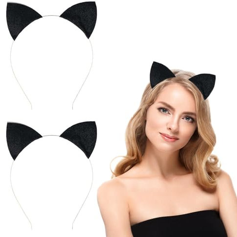 Katzenohren Haarreif, 2 PCS Cat Ears, Glitzer Katze Ohren, Katzenohren Haarreif Kinder, Katzen Ohren Damen, Catwoman Ohren, Black Cat Ears, Katzen Ohren, für Cosplay Karneval Kostüm Party (B)