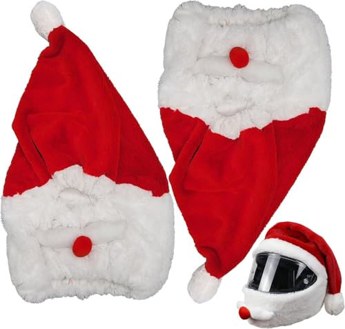 Ylnailky Weihnachtsmann Motorradhelm Überzug - 2 Stück Weihnachten Weihnachtsmann Motorrad Helm Abdeckung | Motorradhelm Weihnachtsmütze | Stoff-Cover Für Motorradhelm | Weihnachtsmütze Helm