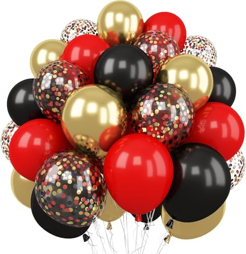 Red Black Gold Balloon 60 Packs 12 Inch Latex Balloons | Black Red Balloons for Casino Theme Party Decorations Graduation New Year Party Birthday Decorations