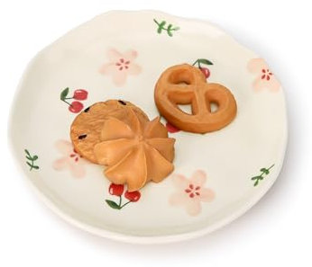 Koythin Ceramic Dessert Plates, Cute Fruits Dinner Plate, Printed Flowers Dinnerware for Office and Home, Kitchen Plates for Desserts (Pink Cherry Flowers)