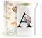 JEKUGOT Personalised Travel Mug, Tumbler Glass Cups with Lids and Straws, A-Z Custom Mugs, Glass Coffee Travel Mug, Iced Coffee Cup Birthday Gifts for Women, Personalised Gifts for Mothers,Friends（A）