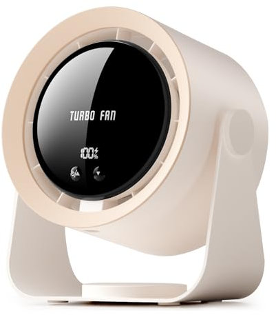 yokye Desk Fan, USB Desktop Fan with LED Display & Long Battery Life, 100 Speeds, 90° Adjustable Head Tilt, 3-in-1 Powerful Table Fan for Bedroom, Kitchen, Office, Home,Camping (Khaki)