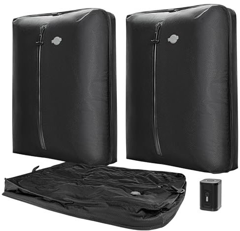 WhiteRhino Vacuum Compression Zipper Storage Bags,Home Reusable Backpack Travel Black Vacuum Compression IP67 Waterproof Bags for Vacuum Compression Zipper Storage Bags-2PC/ 33L+Pump