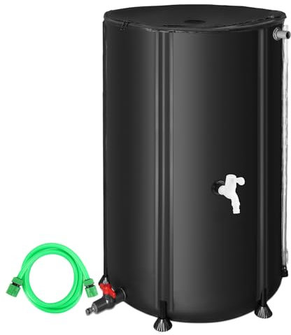 FAMIROSA Regenwassertonne Faltbare Regenwassertank für Garten, 380L Wassertank, Regenwassersammler mit Deckel und Wasserhahn, Regentonne Überlaufschutz Regenfass Wetterfest