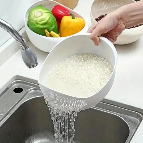 Rice Washing Bowl and Colander - Multipurpose Strainer for Pasta, Fruits, Vegetables, Lentils, and Grains - Ideal for Draining, Washing, Steaming, and Serving - Durable Kitchen Essential