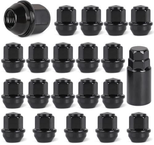EFUTURETIME 20 x Radmuttern M12 x 1,5 Radmutter geschlossen Kegelbund 60°, SW 19mm Felgenmuttern mit Steckschlüssel, Original Mutter Kompatibel mit Ford (Schwarz)