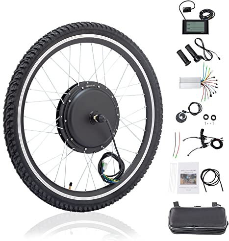 LALAHO Electric Bike Conversion Kit, 48V 1000W Ebike Conversion Kit, 26 Front/Rear Wheel E-Bike Conversion Kits with PAS, LCD Display, Aluminum Alloy Frame and Gearless Hub Motor (Front Wheel)