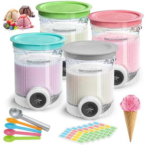 4 Stück Behälter für Ninja Swirl by Creami, Eiscremebecher und Deckel Kompatibel mit Ninja Creamy NC701EU NC700 Serie Eismaschinen, BPA-frei,mit Eisportionierer Aufkleber, Spülmaschinenfest