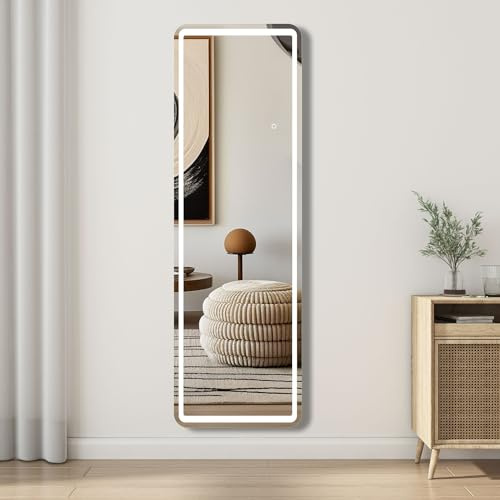 Acezanble Miroir sur Pied LED 160 x 50 cm, Miroir en Pied avec 3 Couleurs, dimmable, Fonction mémoire, à Suspendu ou à posé, Anti-Chute.