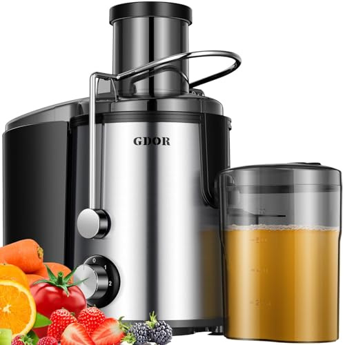 GDOR Spremiagrumi 800 W in acciaio inox 76 mm grande bocca spremiagrumi frutta e verdura 3 velocità spremiagrumi spremiagrumi rapida centrifuga facile da pulire con spazzola senza BPA
