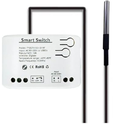 Buerjia Interrupteur Intelligent Zigbee Tuya avec Capteur de Température Relais Zigbee à Contact Sec Passif Fonctionne avec Home Assistant AC 85-250V