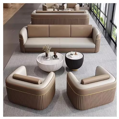 Modernes U-förmiges Ledersofa mit Couchtisch, Bequeme Empfangscouch mit Kissen für Hotellobby Wartebereich