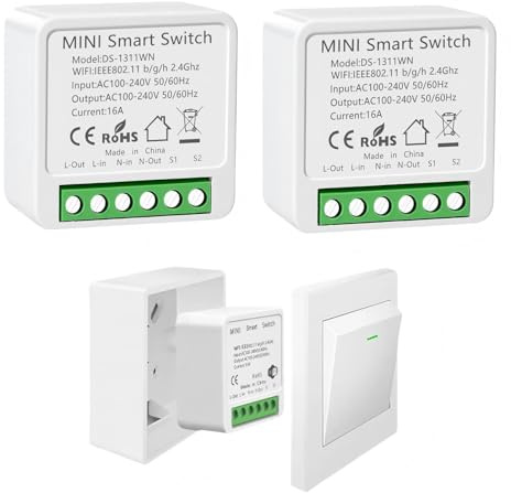 Lot de 2 Interrupteur WIFI modules d'interrupteur intelligents 2,4 GHz 16A, Relais Connecté Tuya/Smart Life, Compatible Alexa & Goo gle Home, Minuterie/Scènes, pour Lumières, Prises, Ventilateu
