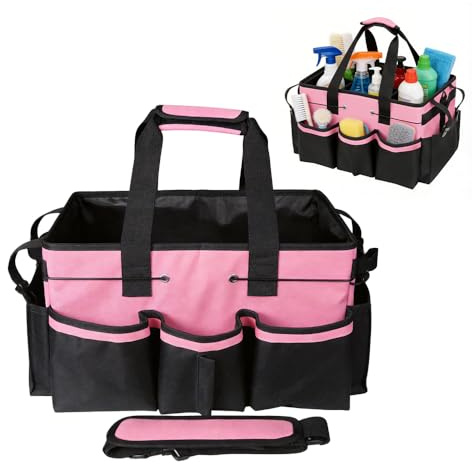 Wxeadu Cleaning Caddy Bag, Cleaning Caddy with Handle, Large Cleaning Tote Bag with Adjustable Shoulder Straps, Multi-Compartment Cleaning Products Organiser for Housekeeper, Home, Car, Garden