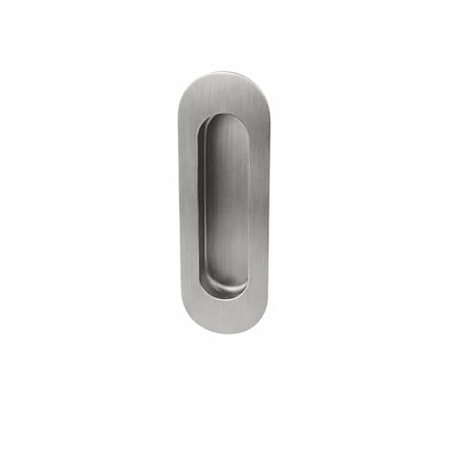 MS Beschläge Muschelgriff Einlassmuschel Edelstahl gebürstet - Schiebetürmuschel oval 120x40mm - Griffmuschel Einlassgriff flach modern - Schubladengriff Schrankgriff Möbelgriff (matt gebürstet)