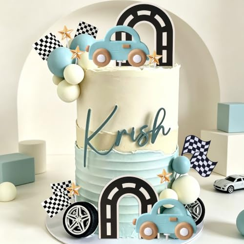 Race Car Cake Decorations Car Cake Topper Checkered Flag Cake Topper | Two Fast One Fast Three Four Speed Birthday Supplies Decorations