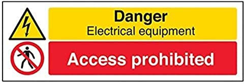 V Safety 67126AX-R Danger, Electrical Equipment/Access Prohibited Sign - Landscape - 300mm x 100mm - 1mm Rigid Plastic, Black/Red/Yellow