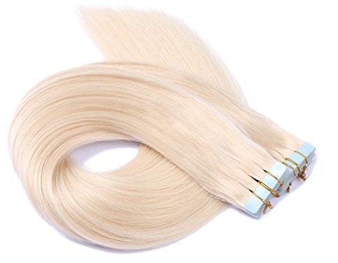 Tape In - On Hair Extensions - # 60 - WEISSBLOND - 60cm - 20 Tressen je 4cm Breit / 2,5g - 100% Remy Echthaar Haarverlängerung/Extention mit Klebeband Tressen by NOVON Hair Extentions