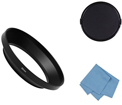 Sioti, paraluce grandangolare in metallo per fotocamera con panno di pulizia e copriobiettivo, compatibile con obiettivi a filettatura standard Nikon, Canon, Sony, Fuji, Pentax, Sumsung e Leica.