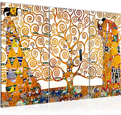 Runa Art Gustav Klimt Arbre De Vie Peinture Tableau Salon XXL Jaune Abstrait 120 x 80 cm 3 Parties Decoration Murale 700031a