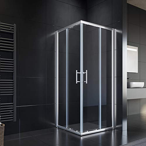 SONNI Duschkabine/Duschabtrennung 70x70x195cm Eckeinstieg Doppel Schiebetür Echtglas