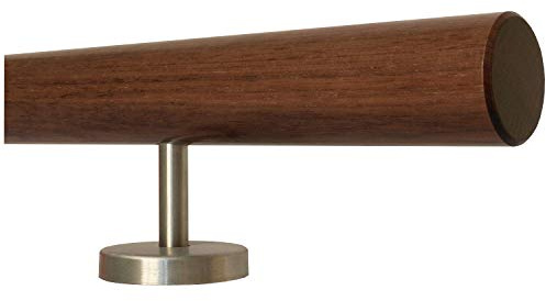 Nussbaum Geländer Handlauf Treppe Holz Griff gerade Edelstahlhalter, Länge 30-500 cm aus einem Stück/zum Beispiel Länge 200 cm mit 3 gerade Halter - Enden =gefast