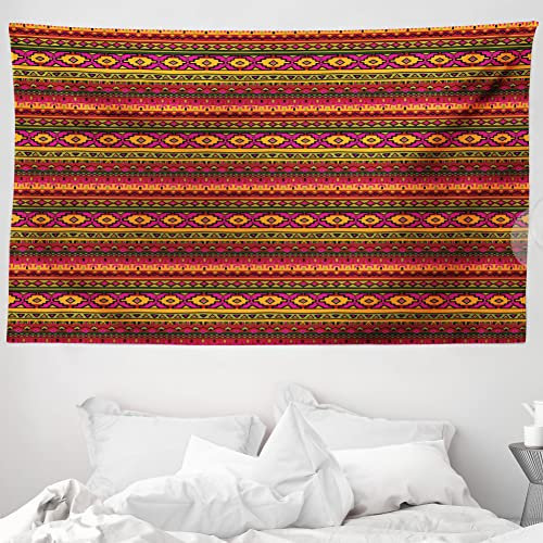 ABAKUHAUS aztekisch Wandteppich und Tagesdecke, Vintage Peruanische Motive aus Weiches Mikrofaser Stoff Waschbar ohne Verblassen Digitaldruck, 230 x 140 cm, Dunkelrot Orange