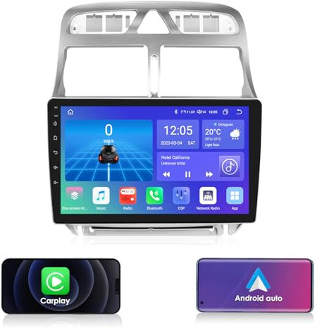 Ossuret Autoradio Carplay 8 cœurs pour Peugeot 307 307CC 307SW 2006-2013, 4+32 Go Navigation GPS 9 QLED Écran Tactile Support Affichage Météo Bluetooth WiFi 4G LTE SWC DSP