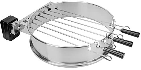 only fire Shish Kabob Skewers Set with Stainless Steel Ring, Automatic Rotating System with Motor for Weber 22 1/2 Inch Kettle and Other Similar Kettle Charcoal Grills