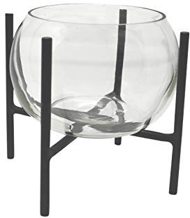 LaLe Living Vase Arzu aus Glas & Eisen in Schwarz, Blumenvase 18 x 23 cm, Glasvase mit Gestell aus Metall