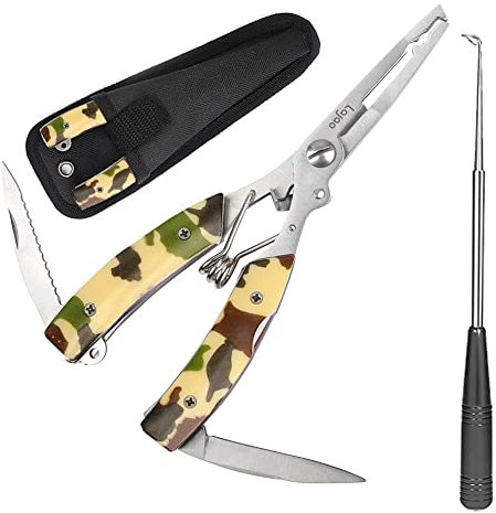 LaJao Angel Zange Angelzange Hakenlöser Angelschere Zubehör Set Fischmesser mit Cutter Split Ring Werkzeug für Fischer Angelgerät Kit mit Scheide Ideal für frisches Wasser Seefischerei…