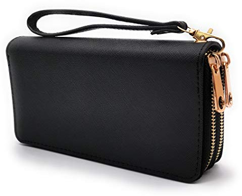 ELIOX Damen-Geldbörse mit Reißverschluss, aus Kunstleder, groß, elegant, geräumig, mit Geldbörse, Geschenkidee (2 Zip Schwarz)