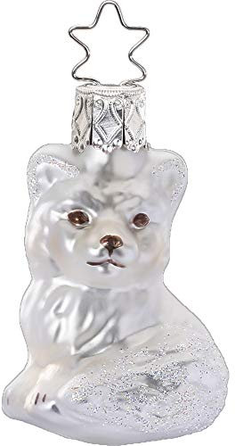 Christbaumschmuck Christbaumhänger Inge-Glas mit Sternenkrönchen, handbemalt und mundgeblasen, Kleiner Schneefuchs, 5.5 cm