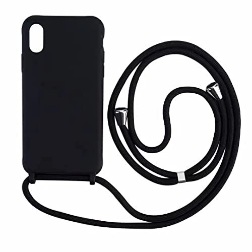 PuYu Zhe Compatible for iPhone Xs Max Case,Silicone Crossbody Cover TPU Shell Adjustable Cord Lanyard Slim Stylish Shockproof Case-Black