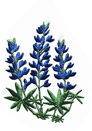 ETDesign #E04503B Blue Bloom Lavendel Gartenarbeit Blume Texas Bluebonnet Wildblume Stickerei Aufnäher Aufbügler Applikation Patch - 6,3 cm x 7 cm