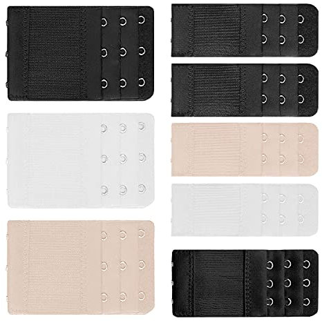 DEEDPF Confezione da 8 clip reggiseno estensione reggiseno 2 ganci / 3 ganci, tonalità della pelle bianco e nero, adatto a tutti i reggiseni.