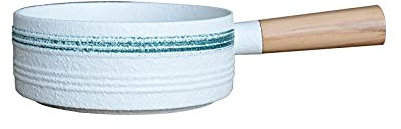 Saladier de fruits japonais minimaliste en céramique avec poignée en bois Blanc et vert